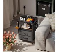 Homcom Slim Side Table With Charging Station, Bedside Table, Black