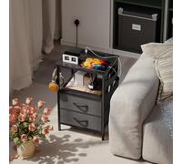 HOMCOM Slim Side Table with Charging Station, Bedside Table - Black