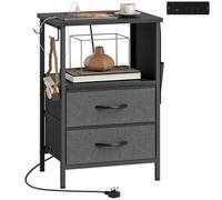 Homcom Slim Side Table With Charging Station, Bedside Table, Black