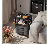 HOMCOM Slim Side Table with Charging Station, Bedside Table, Black HOMCOM Black