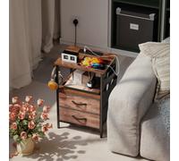 Homcom Slim Side Table With Charging Station, Bedside Table, Rustic Brown