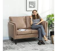 HOMCOM Small 2 Seater Sofa, Bedroom Loveseat Sofa with Rubber Wood Legs in Light Brown HOMCOM Light Brown 2 Seater