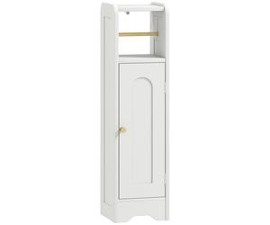 HOMCOM Small Bathroom Storage Cabinet with Toilet Roll Holder - White