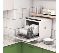 HOMCOM Table Top Dishwasher, White, White