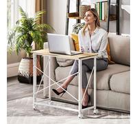 HOMCOM Small Folding Desk, 80 cm Foldable Computer Desk on Wheels for Small Space, Easy Assembly, Space Saving Writing Table for Home Office, Bedroom, Natural Tone