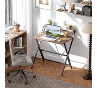 Homcom Small Folding Desk W/ Monitor Shelf 81.5 Cm Foldable Computer Desk In Brown Brown Large