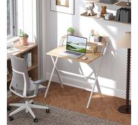 Homcom Small Folding Desk W/ Monitor Shelf 81.5 Cm Foldable Computer Desk In Natural Natural Large