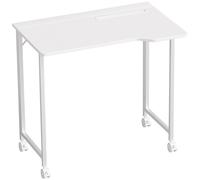 HOMCOM Small Folding Desk, with Wheels - White Wood-Effect