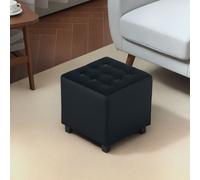HOMCOM Square Footstool Small Ottoman w/ Wood Legs for Bedroom Charcoal Grey, Grey