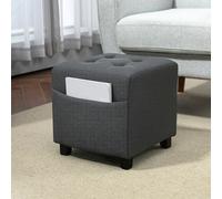 HOMCOM Small Footstool Square Ottoman With Padded Seat For Living Room Grey | TJ Hughes