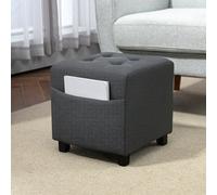 HOMCOM Small Linen Square Storage Footstool with Side Pocket - Size: 35 x 35 x 35cm - Grey - Wilko