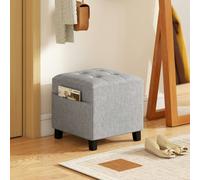 HOMCOM Small Footstool Square Ottoman with Padded Seat - Light Grey | TJ Hughes