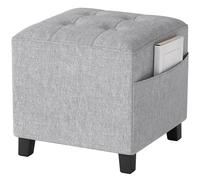 HOMCOM Small Footstool Square Ottoman with Padded Seat, Light Grey - Light Grey