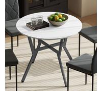 HOMCOM Dining Table with Round Top, Steel Legs for Kitchen, Dining Room in White HOMCOM White