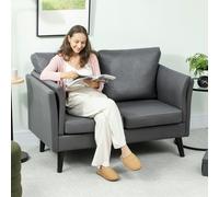 HOMCOM Small 2 Seater Sofa, Bedroom Loveseat Sofa with Rubber Wood Legs in Dark Grey HOMCOM Dark Grey 2 Seater