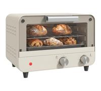 HOMCOM Small Toaster Oven, 12L Multifunction Mini Countertop Oven, Cream | Glass Door, Adjustable Temperature, Timer, Wire Rack & Baking Tray, 750W