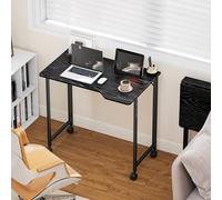HOMCOM Small Writing Desk with Wheels, Folding Study Table, Black, Black