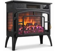 HOMCOM Smart Electric Fireplace Stove Log Burner, 3-Sided Glass WiFi Electric Fire Heater w/ 5-Colour Flame, Black