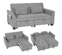 HOMCOM Sofa Bed, 4-in-1 Convertible Pull Out Sleeper Sofa in Grey | Size: 2 Seater HOMCOM Grey 2 Seater