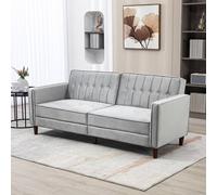 Homcom Sofa Futon Velvet-Touch Tufted Couch Compact Loveseat Sleeper Sofa Bed In Light Grey Light Grey One Size