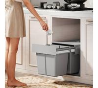 HOMCOM 30L Pull Out Bin Soft Close Under Sink for 400mm Cabinets Light Grey
