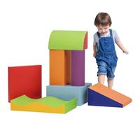 HOMCOM Soft Play Set, 7 Piece Foam Blocks, Toddler Climb and Crawl Activity Set for 1-3 Years, Soft Play Equipment for Building and Stacking, Learning Toy, Blue