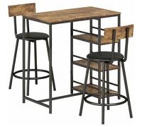HOMCOM Space Saving Bar Table and PU Leather Stools for 2, 3 Piece Breakfast Bar Table Set with Storage Shelves, Rustic Brown