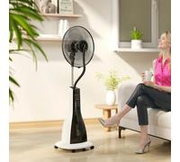 HOMCOM Spray Misting Fan, Pedestal Fan with Oscillation, Tilt, Wheels - Pedestal Fan with Water Mist Spray - Metal, Plastic - Black, White