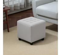 HOMCOM Square Footstool Small Ottoman w/ Wood Legs for Bedroom Light Grey