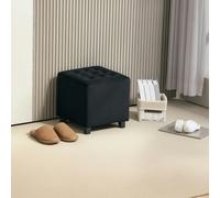 HOMCOM Square Footstool Small Ottoman with Wood Legs Bedroom - Charcoal grey - Polyester, Rubber Wood - 35W x 35D x 35Hcm