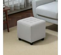 HOMCOM Square Footstool Small Ottoman w/ Wood Legs for Bedroom Light Grey HOMCOM Light Grey