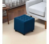 HOMCOM Square Footstool Small Ottoman w/ Wood Legs for Bedroom Blue, Blue