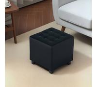 HOMCOM Square Footstool Small Ottoman With Wood Legs For Bedroom - Charcoal grey | TJ Hughes