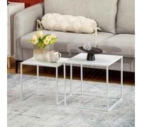 HOMCOM Square Nesting Coffee Table Set of 2, Modern Nest of Tables, Sofa Side Tables with Steel Frame for Living Room, Bedroom, Small Space, White White