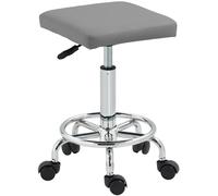 HOMCOM Square Rolling Stool, Height Adjustable PU Leather Salon Chair with Padded Seat and Foot Rest, Swivel Beauty Stool on Wheels for Spa Drafting Salon Tattoo Work Massage, Grey Grey
