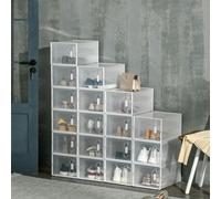 HOMCOM 18PCS Clear Shoe Box, Plastic Stackable Shoe Storage Box for UK/EU Size up to 8.5/43 with Magnetic Door for Women/Men, 25 x 35 x 19cm
