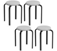 HOMCOM Stackable Stools Modern Cushioned Round Backless Stools Set of 4 Kitchen Dining Room Grey