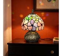 HOMCOM Stained Glass Bedside Lamp, Tiffany Style Table Lamp for Bedroom