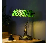HOMCOM Stained Glass Table Lamp, Vintage Lamp with Green Handmade Shade, Metal Base, Antique Bedside Lamp for Bedroom Living Room Home Decoration