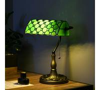 HOMCOM Stained Glass Table Lamp, Vintage Lamp with Green Handmade Shade, Metal Base, Antique Bedside Lamp for Bedroom Living Room Home Decoration
