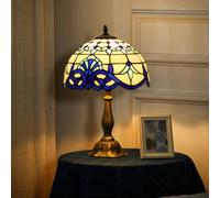 HOMCOM Stained Glass Table Lamp, Handmade Antique Bedside Lamp for Bedroom, Living Room, Home, Nightstand, Decorative Night Light, Blue