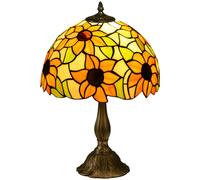 HOMCOM Stained Glass Table Lamp, Handmade Antique Bedside Lamp for Bedroom, Living Room, Home, Nightstand, Decorative Night Light, Orange Sunflower