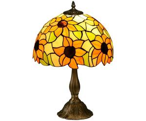HOMCOM Stained Glass Table Lamp, Handmade Antique Bedside Lamp for Bedroom, Living Room, Home, Nightstand, Decorative Night Light, Orange Sunflower