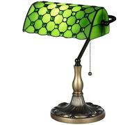 HOMCOM Stained Glass Antique Table Lamp with Handmade Shade and Pull Rope Switch - Green, Green