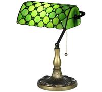 HOMCOM Stained Glass Table Lamp, Vintage Lamp with Green Handmade Shade, Metal Base, Antique Bedside Lamp for Bedroom Living Room Home Decoration