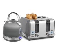 HOMCOM Stainless Steel Kettle and Toaster Set, 1.7L 3000W Cordless Fast Boil Kettle, 4 Slice Toaster Kitchen Set with 7 Level Browning Controls, Defrost, Reheat and Crumb Tray, Grey