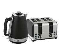 HOMCOM Stainless Steel Kettle and Toaster Set, 1.7L 3000W Rapid Boil Jug Kettle with UK Strix Thermostat, Limescale Filter, 4 Slice Toaster with 7 Browning Controls, Crumb Tray, Black and Silver Tone