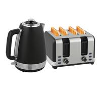 HOMCOM Stainless Steel Kettle and Toaster Set, 1.7L 3000W Rapid Boil Jug Kettle with UK Strix Thermostat, Limescale Filter, 4 Slice Toaster with 7 Browning Controls, Crumb Tray, Black and Silver Tone