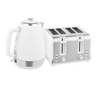 HOMCOM Stainless Steel Kettle and Toaster Set, 1.7L 3000W Rapid Boil Jug Kettle with UK Strix Thermostat, Limescale Filter, 4 Slice Toaster with 7 Browning Controls, Crumb Tray, White and Silver Tone