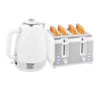 HOMCOM Stainless Steel Kettle and Toaster Set, 1.7L 3000W Rapid Boil Jug Kettle with UK Strix Thermostat, Limescale Filter, 4 Slice Toaster with 7 Browning Controls, Crumb Tray, White and Silver Tone